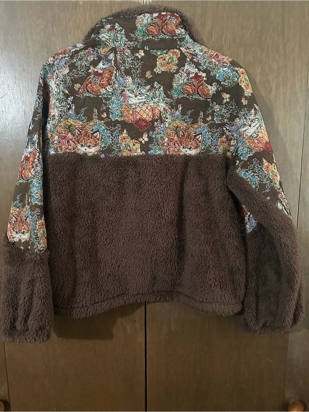 Cider Half-Zip Cafe Brown Sherpa Pullover Tapestry Floral Cat Print Size Large - Picture 12 of 16